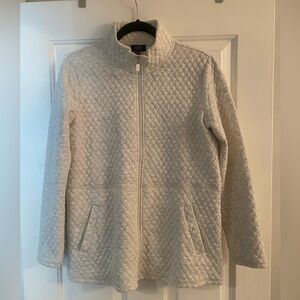 Jones New York White/Grey Zip Up Sweatshirt Jacket with Quilted Design